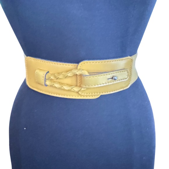 Womens Vintage Calderon Mustard Leather and Elastic Corset Belt Wide 2"Sm womans - Picture 1 of 10